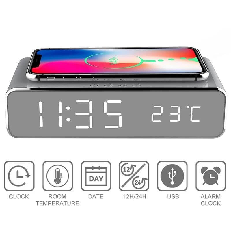 Wirelesscharger mit Uhr und Temparaturanzeige | e - car - shop.ch
