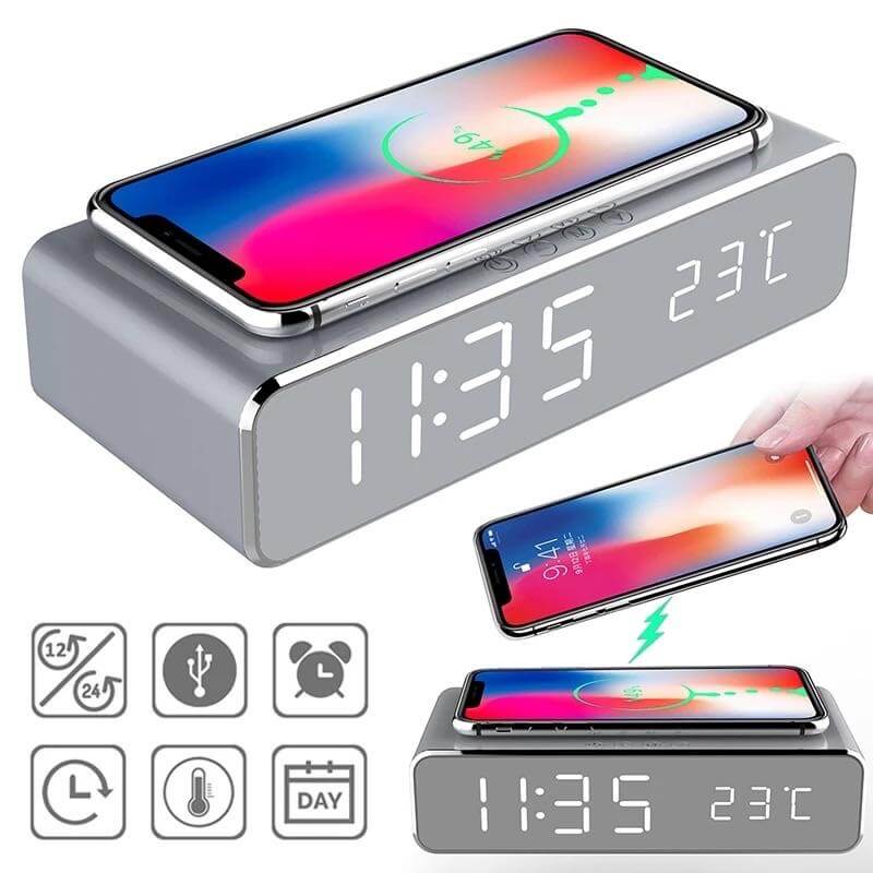 Wirelesscharger mit Uhr und Temparaturanzeige | e - car - shop.ch